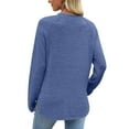 thumbnail image 4 of EchfiProm Womens Light Blue Shirts Tunic Winter Tops Crew Neck Blouse Relaxed Fit Solid for Women Long Sleeve, 4 of 7