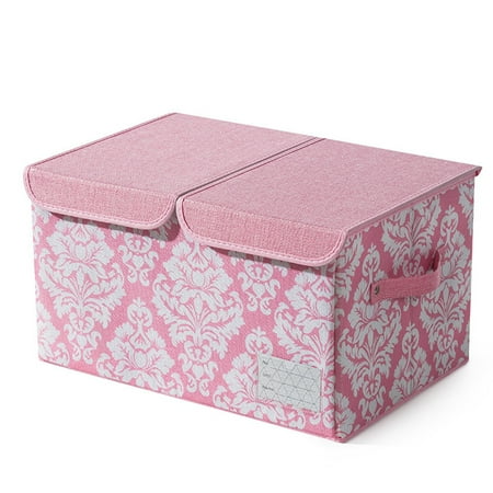 

CUH Containers Underwear Bra Sock Organiser Cloth Fabric Stackable Storage Box Toy Living Room Folding Cubby Cube W/ 2 Lid Closure Pink