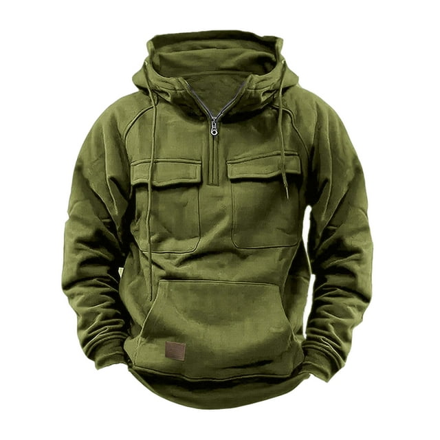 DPTALR Men Sweatshirt Quarter Zip Cargo Pullover Hoodies Workout Gym Sports Running Outdoor Winter Jackets