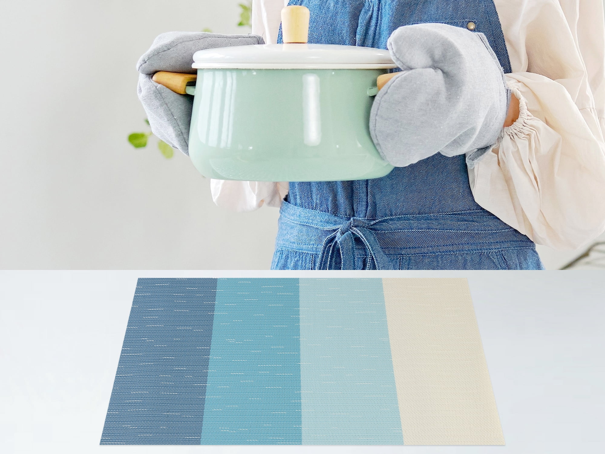 Unique Bargains 8 Packs Placemats for Kitchen Dining Table Decor Washable Green 18x12in