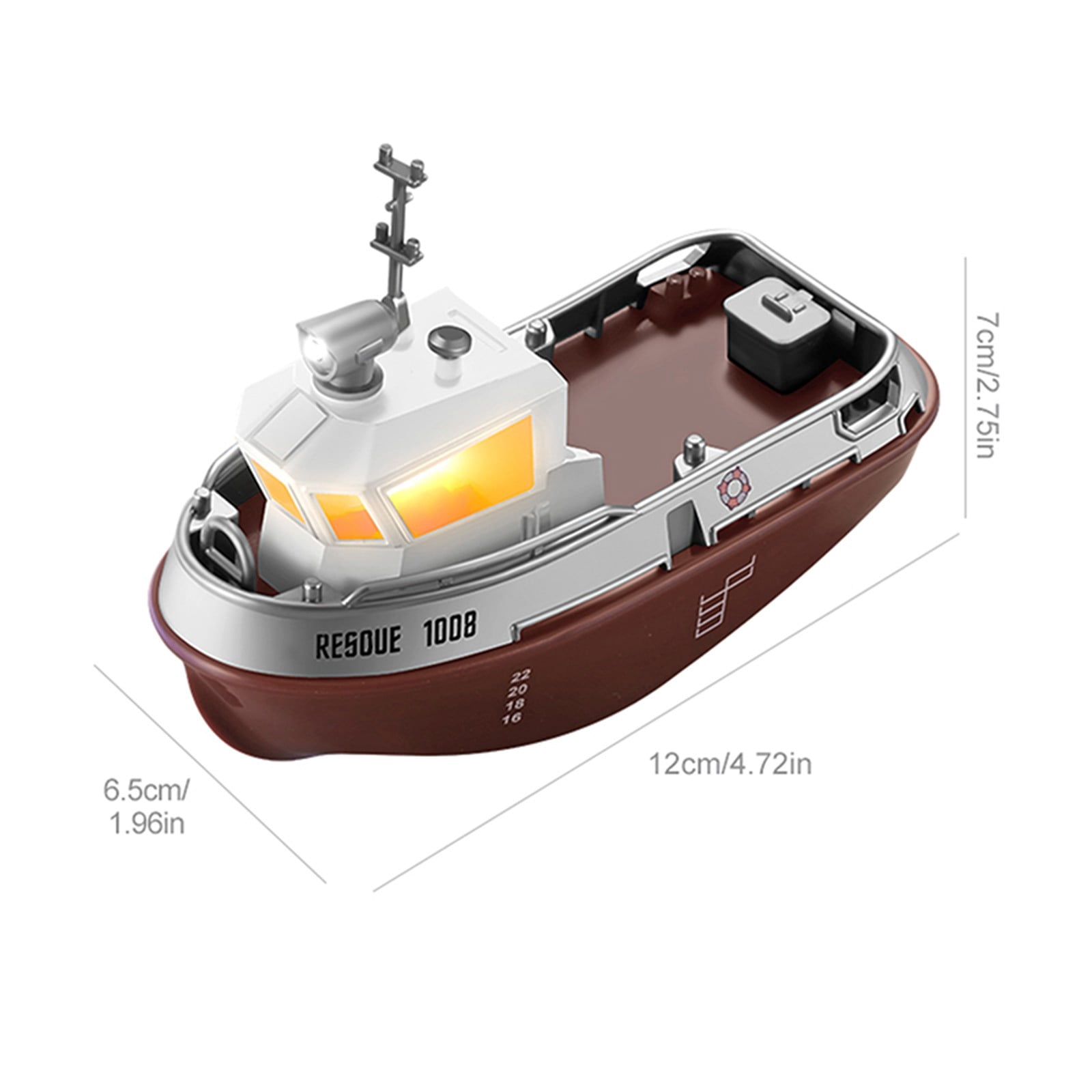 Coollooc RC Boat, 1/144 2.4Ghz RC Tugboat for Pools and Lakes, High-Speed Remote Control Boat Ship with Dual Motor and LED Light Boats Water Toys - RTR Version (Brown)