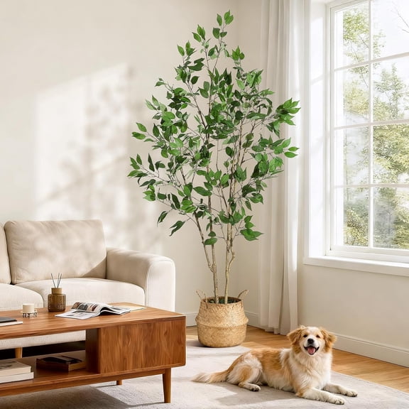 Artificial Ficus Tree with Natural Wood Trunk and Lifelike Fruits, Realistic Fake Indoor Plant for Home, Office, Living Room Decor, Perfect as a Housewarming Gift