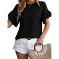 thumbnail image 3 of SLADYGLO Women Round Neck Ruffle Short Sleeve Texture T-Shirt, 3 of 7