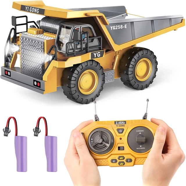Juguete excavador de control remoto para niños de 6 a 12 años, los mejores regalos de cumpleaños para niños de 4 a 7 8 9 10 11 años, juguetes de construcción RC con pala de metal, luces, sonidos de 2,
