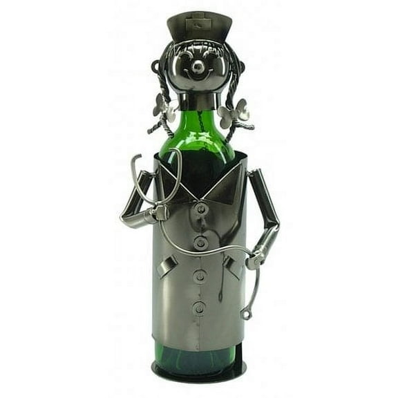 Wine Bottle Holder Wine Rack in Metal Nurse in Silver Kitchen Gift Holds Two Bottles
