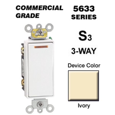 Leviton 5633 2i Rocker Switch Decora 3 Way 20 Amp 120 Vac Self Grounding Commercial Grade Back And Side Wired Ivory