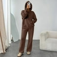 thumbnail image 5 of Women's Casual Hooded Sweatshirt with Oversized Wide-Leg Joggers Set, Comfortable and Trendy for Lounge and Street Style,Coffee,XL, 5 of 6