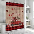 thumbnail image 5 of Polyester Fabric Red Valentine's Day Shower Curtain, Truck Plaid Love Heart Wooden Waterproof Bathtub Curtain Bathroom Decor Set with Hooks 36 x 78 Inches, 5 of 6