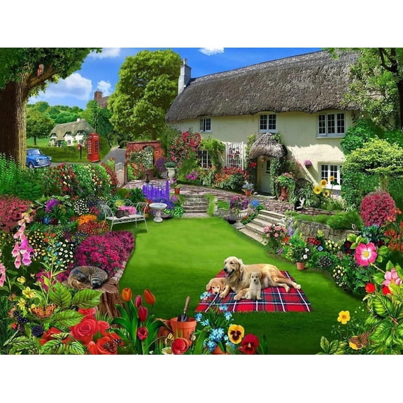 All Jigsaw Puzzles Dogs in a Cottage Garden 1000 Piece Jigsaw Puzzle