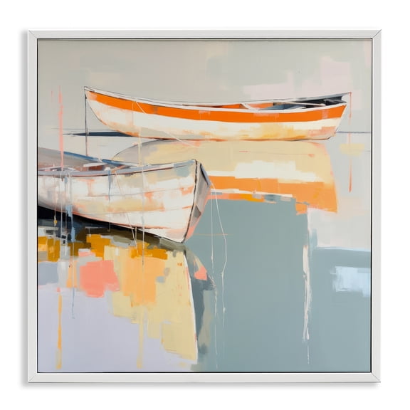 Stupell Industries Contemporary Modern Orange Boats White Framed Giclee Art, 17 x 17, by Irena Orlov