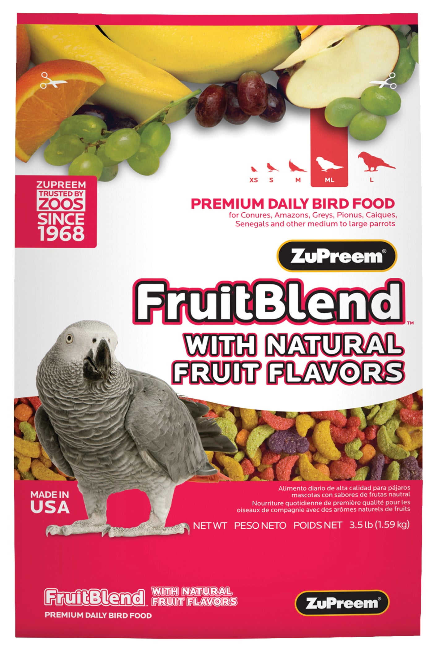 ZuPreem FruitBlend Premium Daily Parrot/Conure Bird Food with Natural
