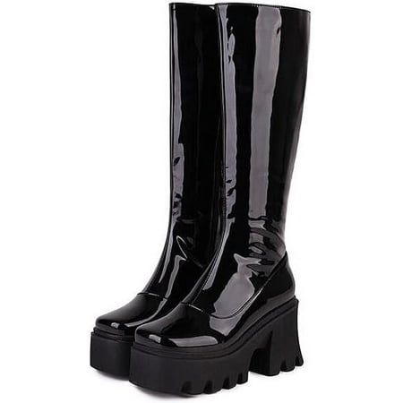 

HOLXI 2024 Women s Knee High Boot Women Suede Thigh Boot Fashion Chunky Block High Heel Long Boots
