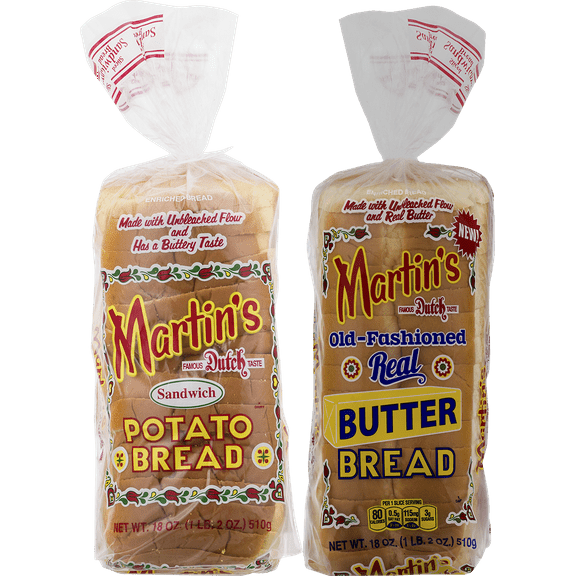 Martin's Famous Pastry Potato Bread Variety Pack- 18 oz. Bags (2 Loaves)