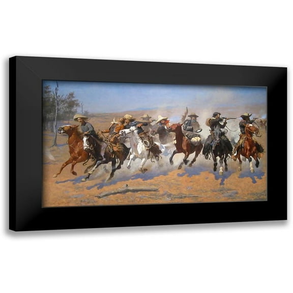 Remington, Frederic 14x9 Black Modern Framed Museum Art Print Titled - A Dash for the Timber