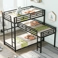 thumbnail image 2 of Euroco Metal Twin Size 3-in-1 Triple Bunk Bed, Twin over Twin over Twin Bed for Kids Teens Room, L-Shaped Three Beds with Ladders and Safety Guardrails for Limited Rooms, Black, 2 of 11