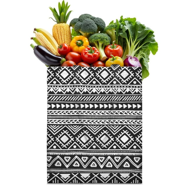 Rustic Style Nordic Stripes Fabric Grocery Bag - Machine Washable Eco-Friendly Foldable Shopping Tote