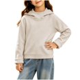 thumbnail image 4 of Girls Solid Color Pullover Hooded Sweatshirt, Draped Cowl‑Neck Long Sleeve Casual Hoodie, Soft Loose‑Fit Kids Tops, 4 of 6