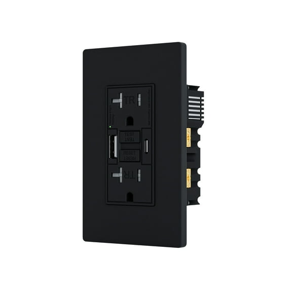 BRILLTECH 20AMP GFCI Outlet with 4.8A/24W Type A & Type C USB Charging Ports, Self-Test, Tamper Resistant, GFCI Receptacle Outlet, Screwless Wall Plate Include, ETL Listed, Black