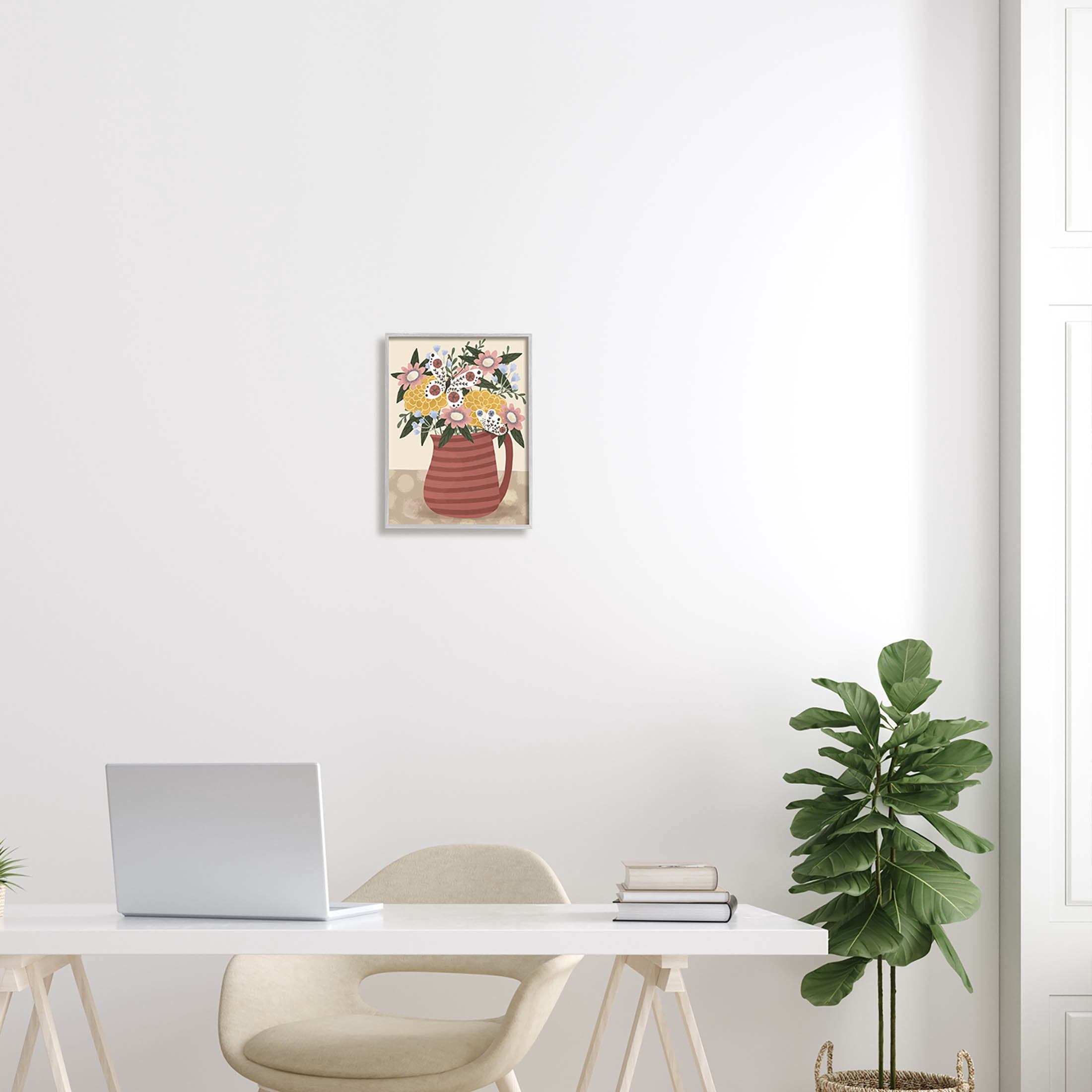 Casual Patterned Mixed Bouquet Botanical & Floral Graphic Art Gray Framed Art Print Wall Art