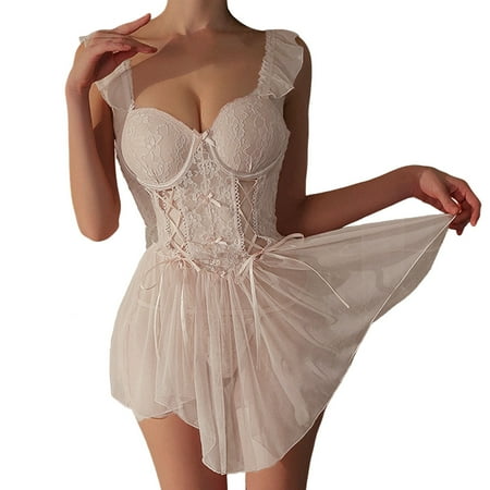 Women Lingerie Nightgown Babydoll Dress White Dresses For Women Sexy Mesh Nightgown Sheer Lingerie For Women