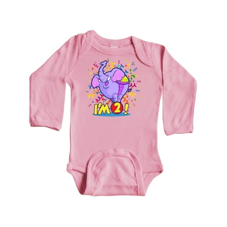 

Inktastic I m Two Elephant Gift Baby Boy or Baby Girl Long Sleeve Bodysuit