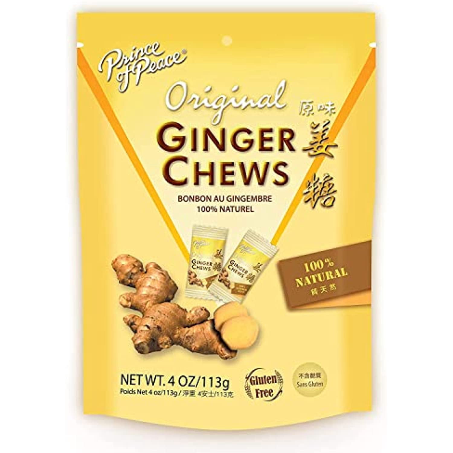 Prince of Peace Original Ginger Chews, 4 oz. – Candied Ginger – Candy Pack – Ginger Chews Candy – Natural Candy – 5 Pack