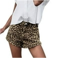 thumbnail image 2 of Conairie Womens Jean Shorts Slim Leopard Print Elastic High Waisted Denim Shorts Casual Summer Distressed Trousers with Pockets Bronze L, 2 of 9