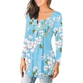thumbnail image 3 of Women Casual Baggy Long Sleeve Floral Print V Neck Henley Tops Blouse Shirts Tunic Ladies Ruffle Kaftan Loose Blouse, 3 of 4