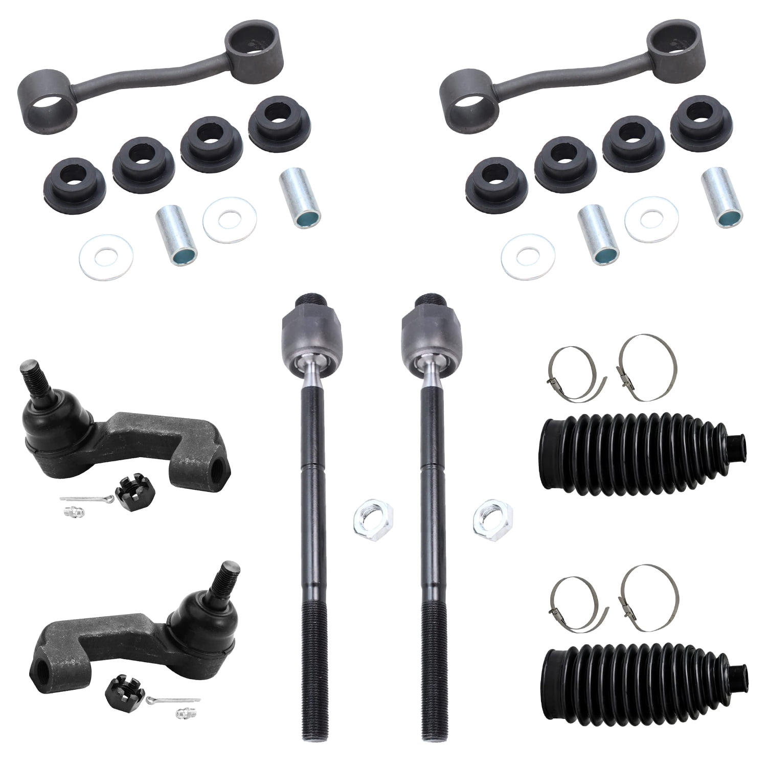 Detroit Axle - 10pc Front End Suspension Kit for Jeep Liberty 02-05, 2 Upper Control Arms 4 Inner Outer Tie Rod Ends 2 Sway Bars 2 Boots 2002 2003 2004 2005 Replacement