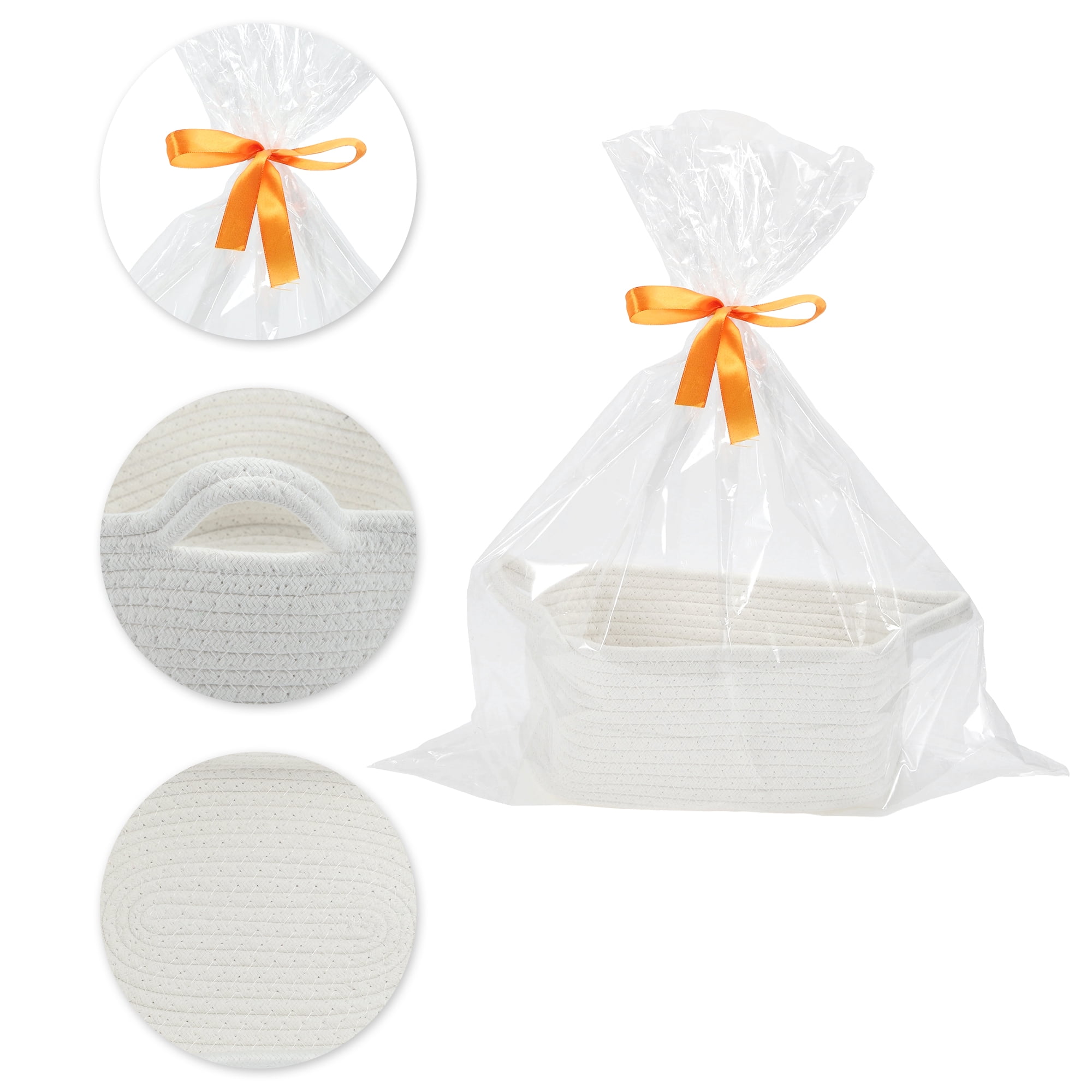 Unique Bargains Woven Empty Gift Decorative Basket with Gift Bag and Ribbon White