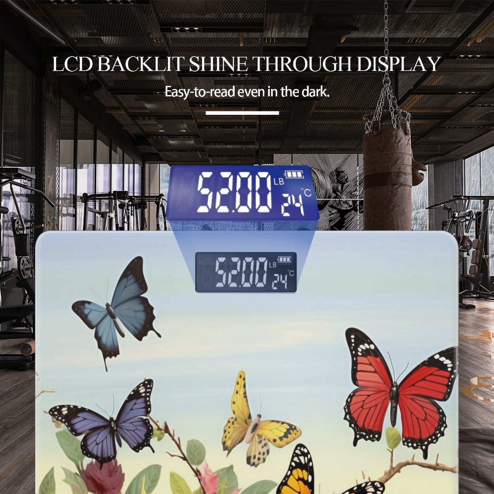 Bathroom Scale, Highly Accurate Digital Body Scale,Precisely Measures Weight up to 400 lbs-Butterflies Flying In The Sky Above Flowers And Branches
