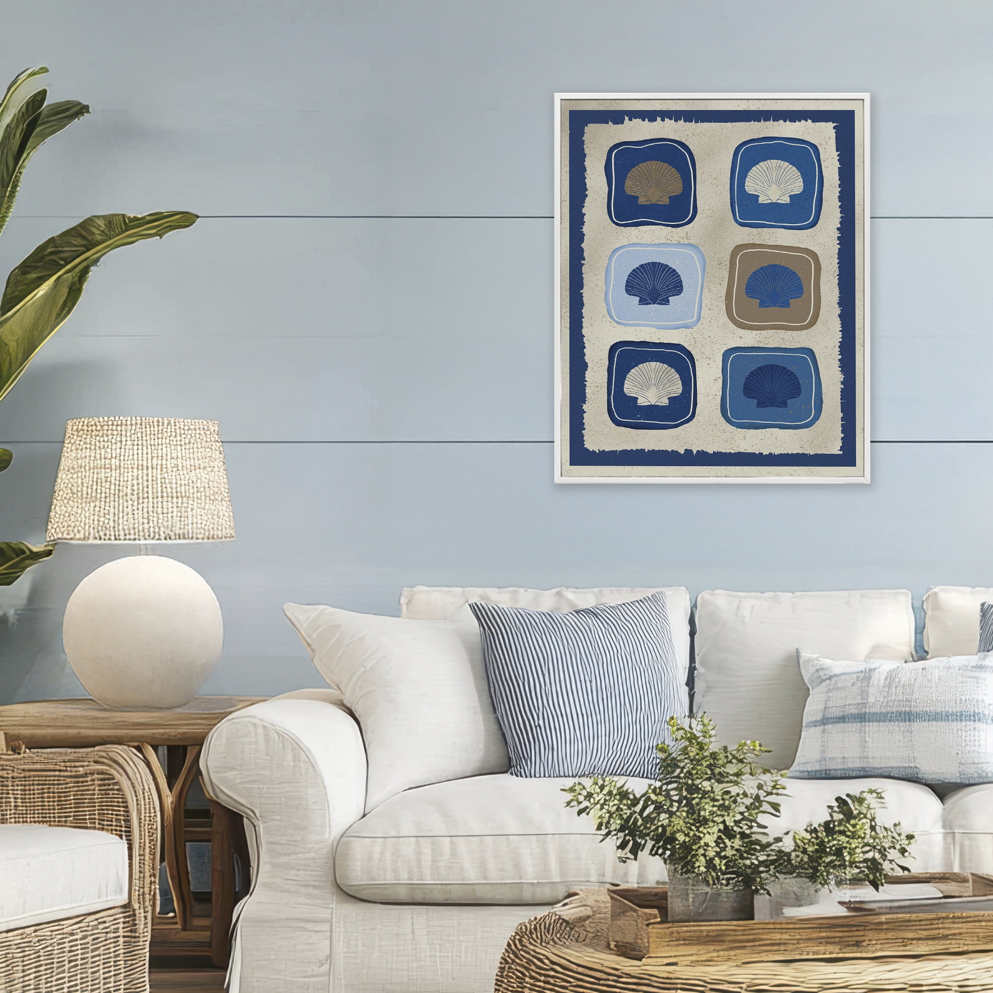 Stupell Industries Nautical Block Shells White Framed Giclee Art, design by Julia Frost