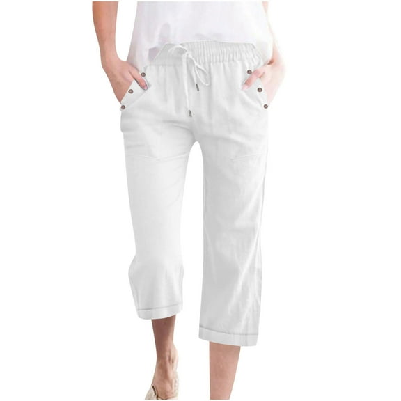 Mitankcoo Women's Cotton Linen Capris - Wide-Leg Loose Cropped Pants with Pockets for Summer