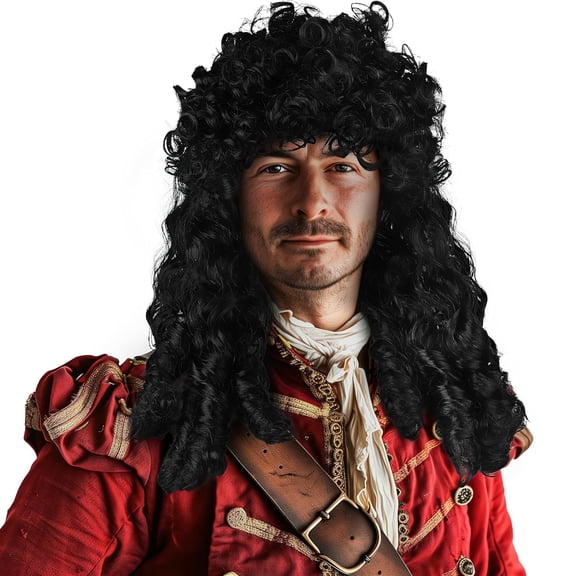 VZQI Pirate Wig Long Black Wavy Curly Captain Halloween Punk Rock adult Cosplay