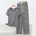 thumbnail image 2 of Bovxnpu Women 2 Piece Loungewear Set Beach Vacation Sweatsuit Tracksuit Set Fashion Short Sleeve V Neck Long Pants Striped Elastic Cotton Set Summer Outfits, 2 of 6