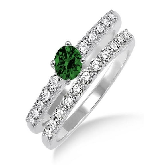 1.5 Carat Emerald & Diamond Elegant Bridal Set on 10k White Gold