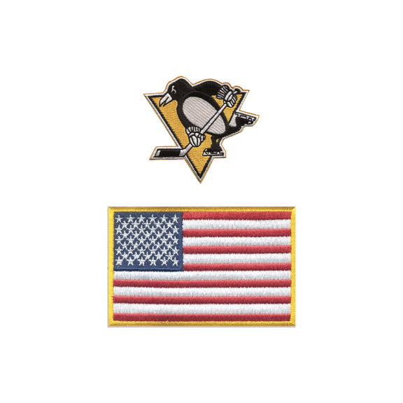 HEDiGEAR Official Licensed Pittsburgh Penguins NHL Team Velcro Patches ( Medium) Embroidered Velcro Patch Set with USA Flag 2 Pack