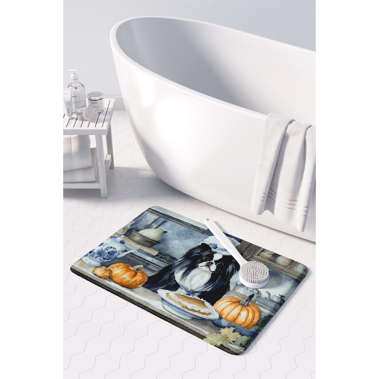 Carolines Treasures DAC1783RUG 19 x 27 in. Unisex Japanese Chin Fall Kitchen Pumpkins Memory Foam Kitchen Mat