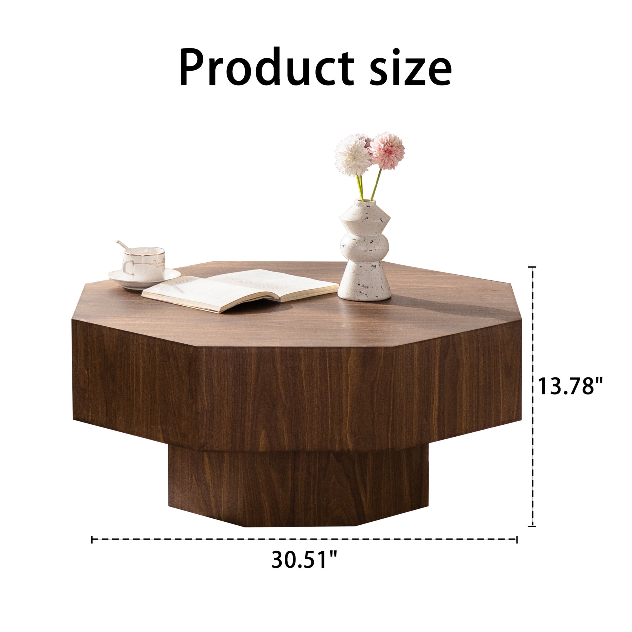 Noble House 30" Octagonal Wood Coffee Table, Minimalist Design for Modern Living Room, Bedroom, Walnut