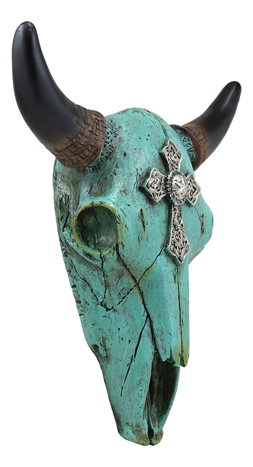 Southwest Bull Skull with Turquoise Cross Vase
