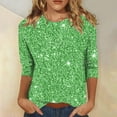 thumbnail image 2 of PMVFHDE Women Fashion Three Quarter Sleeve Tunic Top Crew Neck With Sequin Print Solid Color Casual Blouse Womens Tops Green, 2 of 5