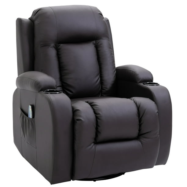 Homcom Luxury Faux Leather Heated Vibrating 8 Point Massage Recliner Chair With 360 Swivel And Remote Dark Brown Com Homcom Luxury Faux Leather Heated, Homcom Luxury Reclining Leather Massage Chair