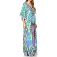 thumbnail image 3 of Sakkas Georgettina Flowy Rhinestone V Neck Long Caftan Dress / Cover Up - 17196-TurquoiseMulti - One Size, 3 of 5