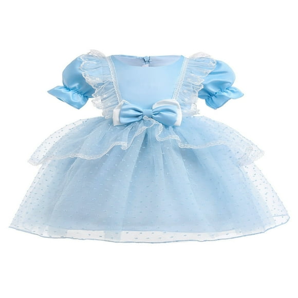 Kids Girls Princess Lolita Dress Lace Patchwork Crew Neck Tutu Dress