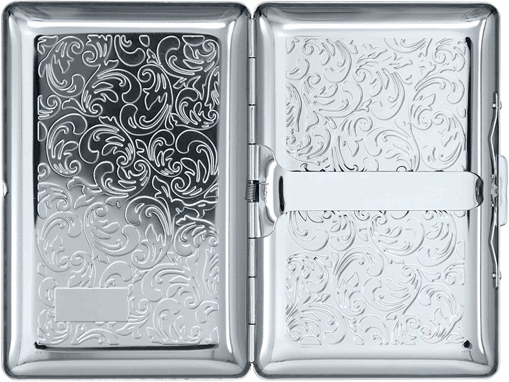 metal cigarette box Silver Metal-Plated Compact Cigarette Case & Stash Box (7X 100s Size  Cigarettes)
