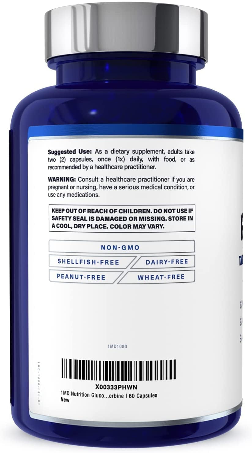 1MD Nutrition GlucoseMD - Blood Sugar Support Supplement | with Patented Cinnamon Extract, Chromium, Berberine | 60 Capsules