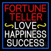 Red Fortune Teller White Love Happiness Success LED Neon Sign 24 Tall x 24 Wide - inches Black Square Cut Acrylic Backing, with Dimmer - Bright and Premium built indoor LED Neon Sign for Storefront.