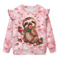 thumbnail image 2 of Garronmavis Sloth Toddler Girl Sweatshirt Soft Strawberry Pullover Drop Shoulder Sweater Top 2T Comfortable Ruffle Long Sleeve Girls Top Lightweight Girls Crewneck Sweatshirt for Kids, 2 of 7