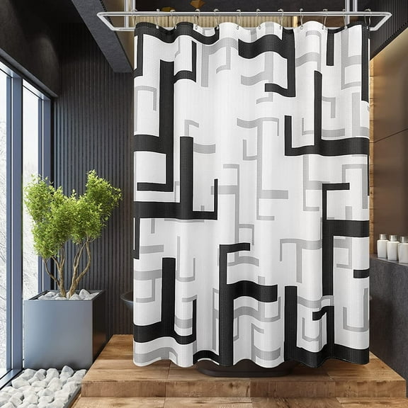 Black and White Shower Curtain Modern Black Shower Curtains for Bathroom Waterproof Geometric Grey Shower Curtain with Hooks Bathroom Curtain for Hotels Bathtubs, 72x72 inch