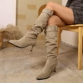 thumbnail image 2 of Dasayo Women Boots Footwear Yellow Mid-Calf Wide Calf Slouch Pointed Toe High Heel Dress Boots Shoes for Women 38, 2 of 9